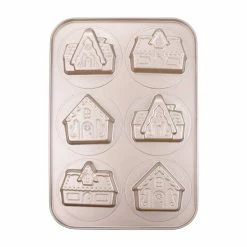 Promo 😉 Gold 6-Cavity Gingerbread House 🎄 Christmas Cake Pan by Celebrate It® ✔️ -Christmas Shop 10702447 4