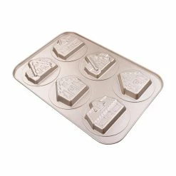 Promo 😉 Gold 6-Cavity Gingerbread House 🎄 Christmas Cake Pan by Celebrate It® ✔️ -Christmas Shop 10702447 5