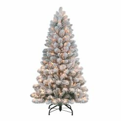 Flash Sale 👍 6 Pack: 4.5ft. Pre-Lit Flocked Virginia Pine Artificial 🎁 Christmas Tree, Clear Lights by Puleo International 😍