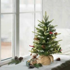 Discount ⭐ 6 Pack: 2ft. Pre-Lit Artificial ❄ Christmas Tree with Pine Cones in Burlap Sack, Warm White LED Lights by Puleo International 🤩 -Christmas Shop D393388S 3