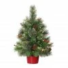 Promo 🌟 6 Pack: 2ft. Pre-Lit Artificial 🎄 Christmas Tree in Red Base, Warm White LED Lights by Puleo International 🌟 -Christmas Shop D393391S 1