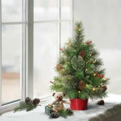 Promo 🌟 6 Pack: 2ft. Pre-Lit Artificial 🎄 Christmas Tree in Red Base, Warm White LED Lights by Puleo International 🌟 -Christmas Shop D393391S 3