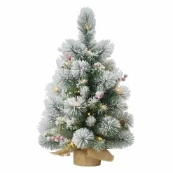 Discount ⭐ 6 Pack: 2ft. Pre-Lit Frosted Pre-Decorated Artificial ❄ Christmas Tree in Burlap Base, Clear Lights by Puleo International 🧨