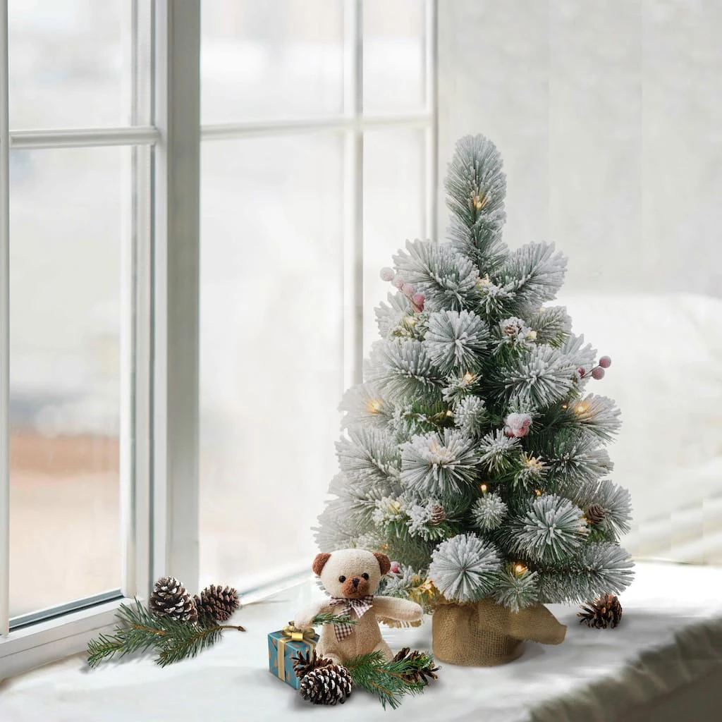 Discount β 6 Pack: 2ft. Pre-Lit Frosted Pre-Decorated Artificial β Christmas Tree in Burlap Base, Clear Lights by Puleo International 𧨠5 Discount β 6 Pack: 2ft. Pre-Lit Frosted Pre-Decorated Artificial β Christmas Tree in Burlap Base, Clear Lights by Puleo International 𧨠- Image 3