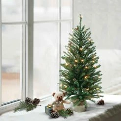 Buy 🛒 6 Pack: 3ft. Pre-Lit Fir Artificial 🔔 Christmas Tree in Burlap Base, Clear Lights by Puleo International 🔔 -Christmas Shop D393397S 3