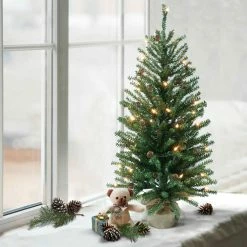 Coupon 😉 6 Pack: 4ft. Pre-Lit Fir Artificial 🎅 Christmas Tree in Burlap Base, Clear Lights by Puleo International 🤩 -Christmas Shop D393398S 3