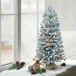 Best deal ⌛ 6 Pack: 4ft. Pre-Lit Flocked Fir Artificial 🎄 Christmas Tree in Burlap Base, Clear Lights by Puleo International 🥰 -Christmas Shop D393402S 3
