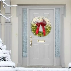 New 🎁 6 Pack: 30" Pre-Lit Half-Flocked Pine & Red Ribbon Wreath by Puleo International 🌟 -Christmas Shop D393411S 3