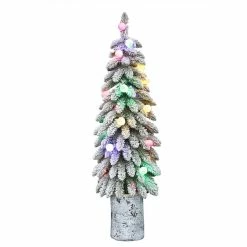 Budget 👏 6 Pack: 4ft. Pre-Lit Flocked Alpine Artificial ❄ Christmas Tree in Decorative Pot, Multicolor LED Lights by Puleo International 🎁