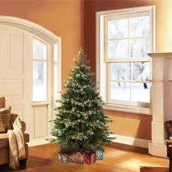 Best Sale ⭐ 6 Pack: 4.5ft. Pre-Lit Slim Flocked Aspen Fir Artificial 🎁 Christmas Tree, Clear Lights by Puleo International 🎁 -Christmas Shop D393428S 3