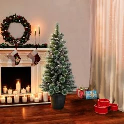 Top 10 🌟 6 Pack: 4ft. Pre-Lit Glitter Artificial 🎄 Christmas Tree in Planter, Clear Lights by Puleo International 🛒 -Christmas Shop D393459S 4