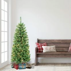 New 😍 6 Pack: 4.5ft. Pre-Lit Northern Fir Artificial 🎁 Christmas Tree, Clear Lights by Puleo International 😉 -Christmas Shop D393468S 4
