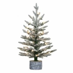 Flash Sale 😀 6 Pack: 2ft. Pre-Lit Potted Flocked Pencil Arctic Fir Artificial 🔔 Christmas Tree, Clear Lights by Puleo International 🌟
