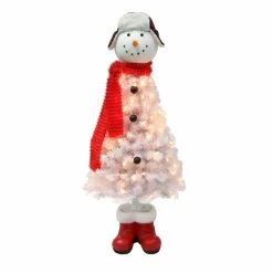 Deals ⌛ 6 Pack: 4ft. Pre-Lit White Snowman Artificial 🎁 Christmas Tree, Clear Lights by Puleo International ⌛