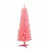 Deals ⌛ 6 Pack: 4.5ft. Pre-Lit Flocked Fashion Pink Pencil Artificial 🎅 Christmas Tree, Clear Lights by Puleo International 🎉