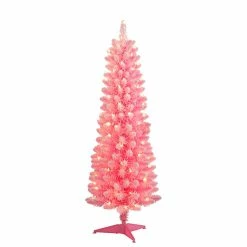 Deals ⌛ 6 Pack: 4.5ft. Pre-Lit Flocked Fashion Pink Pencil Artificial 🎅 Christmas Tree, Clear Lights by Puleo International 🎉