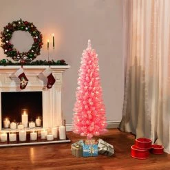 Deals ⌛ 6 Pack: 4.5ft. Pre-Lit Flocked Fashion Pink Pencil Artificial 🎅 Christmas Tree, Clear Lights by Puleo International 🎉 -Christmas Shop D393487S 3