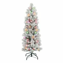 Flash Sale 🔥 6 Pack: 4.5ft. Pre-Lit Flocked Portland Pine Artificial 🔔 Christmas Tree, Multicolored Lights by Puleo International 🎁