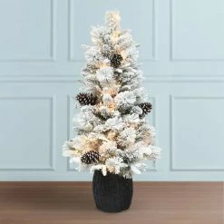 New ⌛ 6 Pack: 4.5ft. Pre-Lit Flocked Potted Pine Artificial 🔔 Christmas Tree by Puleo International 🎁 -Christmas Shop D659583S 3