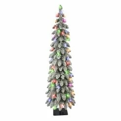 Coupon 🔥 6 Pack: 4ft. Pre-Lit Flocked Alpine Artificial 🎁 Christmas Tree, Multicolor Lights by Puleo International 😍