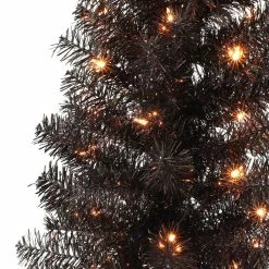 Cheap 🎁 6 Pack: 4.5ft. Pre-Lit Black Tinsel Artificial 🎁 Christmas Tree, Clear Lights by Puleo International ❤️ -Christmas Shop D659598S 2