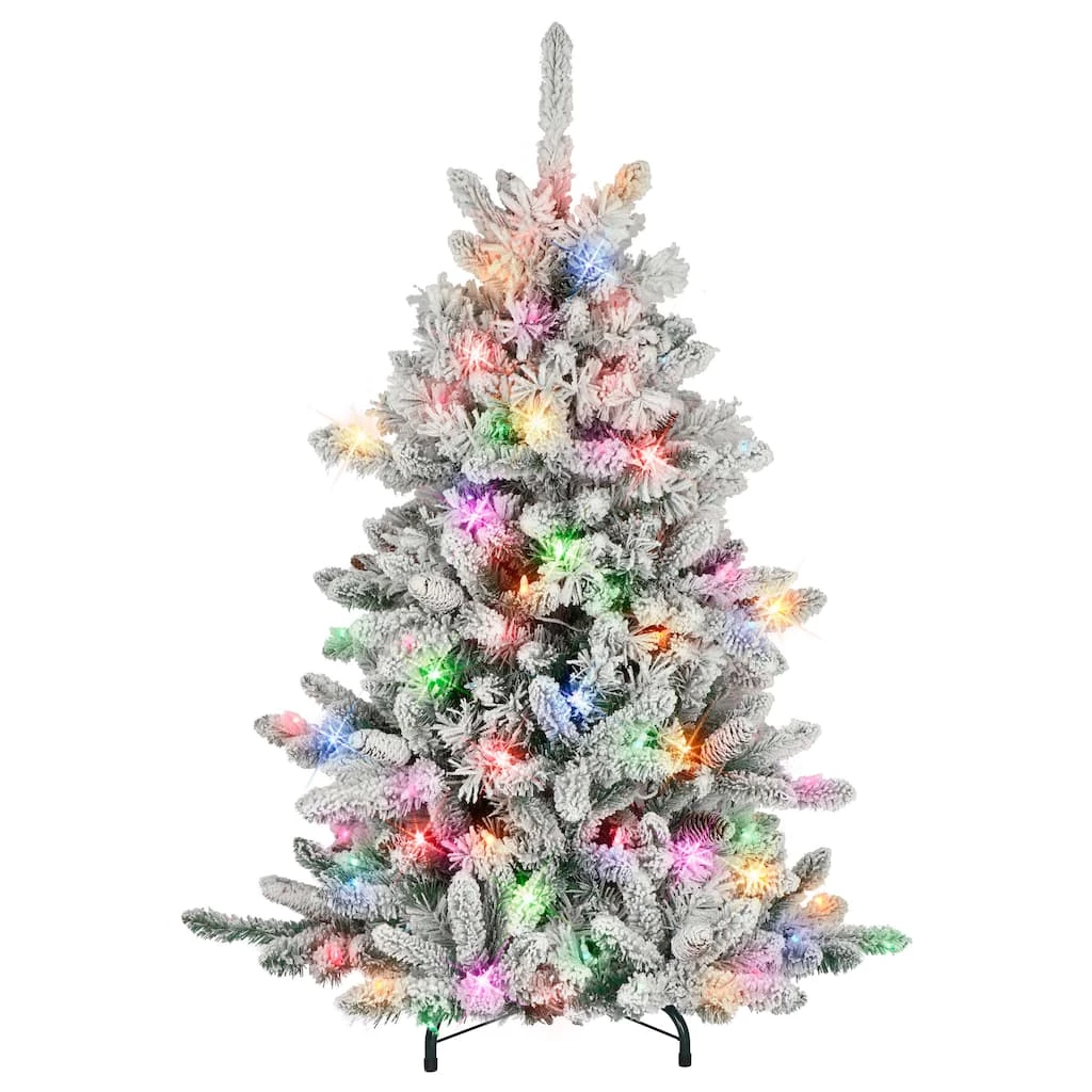 New π 6 Pack: 4.5ft. Pre-Lit Flocked Bennington Fir Artificial π Christmas Tree, Multicolor Lights by Puleo International 𧨠3 New π 6 Pack: 4.5ft. Pre-Lit Flocked Bennington Fir Artificial π Christmas Tree, Multicolor Lights by Puleo International π§¨
