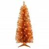 Cheap 😀 6 Pack: 4.5ft. Pre-Lit Orange Tinsel Artificial 🎅 Christmas Tree, Clear Lights by Puleo International 💯 -Christmas Shop D659625S 1