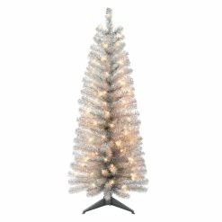 Budget 🎁 6 Pack: 4.5ft. Pre-Lit Tinsel Artificial 🎁 Christmas Tree, Clear Lights by Puleo International 💯
