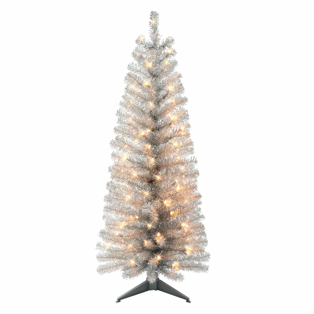 Budget π 6 Pack: 4.5ft. Pre-Lit Tinsel Artificial π Christmas Tree, Clear Lights by Puleo International π― 3 Budget π 6 Pack: 4.5ft. Pre-Lit Tinsel Artificial π Christmas Tree, Clear Lights by Puleo International π―
