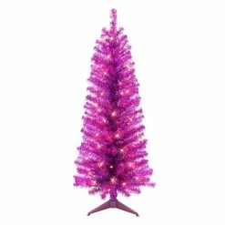Buy 🥰 6 Pack: 4.5ft. Pre-Lit Purple Tinsel Artificial 🎄 Christmas Tree, Clear Lights by Puleo International ⭐