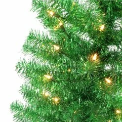 Flash Sale 🔥 6 Pack: 4.5ft. Pre-Lit Green Tinsel Artificial 🎄 Christmas Tree, Clear Lights by Puleo International 😀 -Christmas Shop D659671S 2