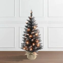 Budget ⭐ 6 Pack: 3ft. Pre-Lit Black Pine Artificial 🎁 Christmas Tree, Clear Incandescent Lights by Puleo International 🎁 -Christmas Shop D659688S 3