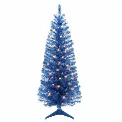 Coupon ✔️ 6 Pack: 4.5ft. Pre-Lit Blue Tinsel Artificial 🎅 Christmas Tree, Clear Lights by Puleo International 🎁
