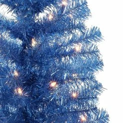 Coupon ✔️ 6 Pack: 4.5ft. Pre-Lit Blue Tinsel Artificial 🎅 Christmas Tree, Clear Lights by Puleo International 🎁 -Christmas Shop D659701S 2