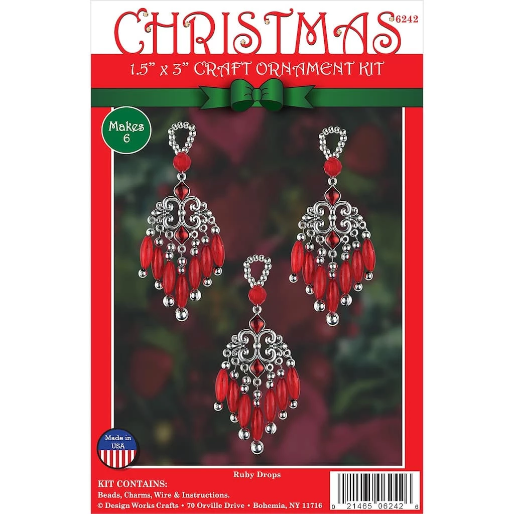 New ✨ Design Works™ 6ct. Ruby Drop Beaded Ornament Kit ✔️ 3 New ✨ Design Works™ 6ct. Ruby Drop Beaded Ornament Kit ✔️