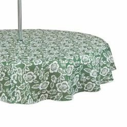 Flash Sale ⭐ Artichoke Green Floral Print Outdoor Tablecloth with Zipper, 60" Round by DII 👏