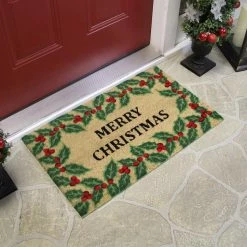 Flash Sale 🥰 Natural Coir Holly Berries "Merry 🎄 Christmas" Doormat by Northlight ⭐ -Christmas Shop D676582S 3