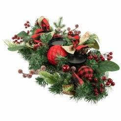 Discount ✨ 30" Green Pine Triple Candle Holder With Bows & Plaid 🎅 Christmas Ornaments by Northlight 👍 -Christmas Shop D676732S 3