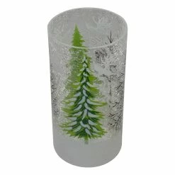 Budget 😍 8" Hand Painted 🎅 Christmas Pine Trees Flameless Glass Candle Holder by Northlight 🥰 -Christmas Shop D676736S 4