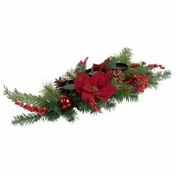 Hot Sale 🥰 32" Artificial Mixed Pine Berries & Poinsettia 🎁 Christmas Candle Holder Centerpiece by Northlight 😀 -Christmas Shop D676738S 4