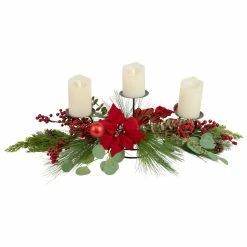 Christmas Shop 9 Top 10 π 32" Triple Candle Holder With Red Berry & Poinsettia π Christmas Décor by Northlight π