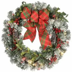 Top 10 ⌛ 24" Pre-Lit General Store Snowy Wreath with Bow by National Tree Company 😉