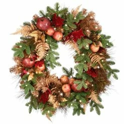 Buy ✨ 30" Warm White LED Apple Decorated 🎄 Christmas Wreath by National Tree Company 💯