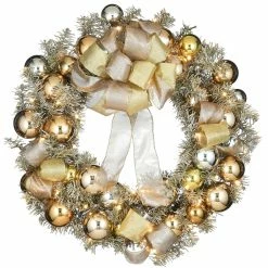 Brand new 🌟 28" Warm White LED Gold Ornament Metallic Wreath by National Tree Company 🎁