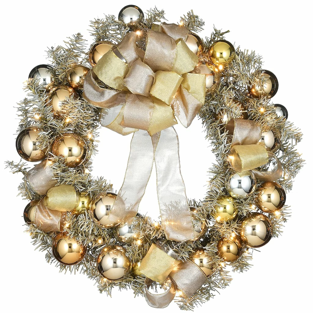 Brand new π 28" Warm White LED Gold Ornament Metallic Wreath by National Tree Company π 3 Brand new π 28" Warm White LED Gold Ornament Metallic Wreath by National Tree Company π