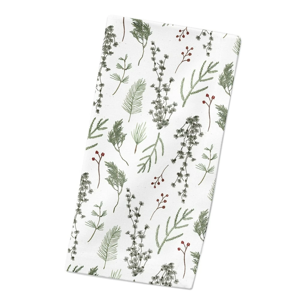 New π Pine Greenery on White Cotton Twill Napkin by Designs Direct π 4 New π Pine Greenery on White Cotton Twill Napkin by Designs Direct π - Image 2