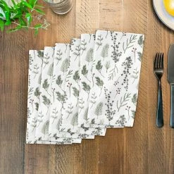 New π Pine Greenery on White Cotton Twill Napkin by Designs Direct π 7 New π Pine Greenery on White Cotton Twill Napkin by Designs Direct π -Christmas Shop D679506S 3