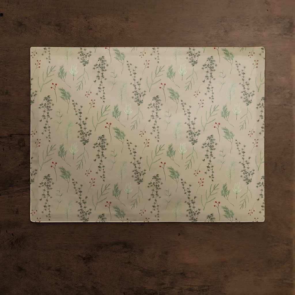 Deals ✨ Pine Greenery on Brown Cotton Twill Placemat by Designs Direct ✨ 4 Deals ✨ Pine Greenery on Brown Cotton Twill Placemat by Designs Direct ✨ - Image 2