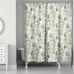 Cheapest 👍 Pinecones & Greenery on White Shower Curtain by Designs Direct ✔️