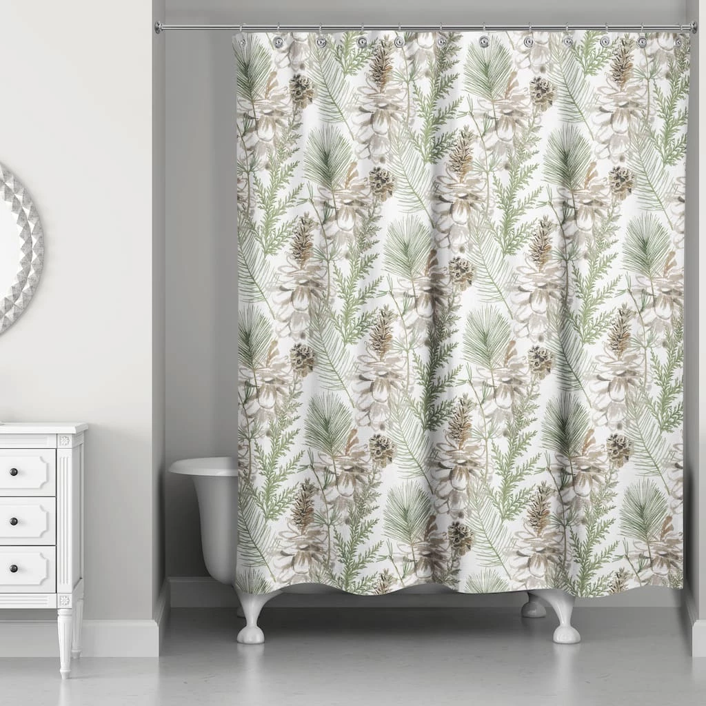 Cheapest π Pinecones & Greenery on White Shower Curtain by Designs Direct βοΈ 3 Cheapest π Pinecones & Greenery on White Shower Curtain by Designs Direct βοΈ